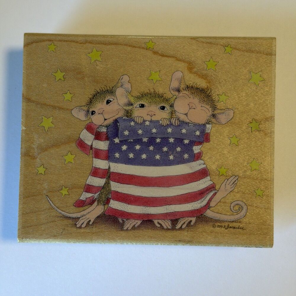 STAMPABILITIES House Mouse Stamp PATRIOTIC WRAP Amanda Maxwell Mudpie Rubber